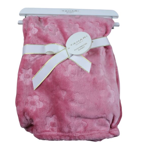 Tahari Baby Peach Flower Embossed Fleece Blanket Infant Girls Soft Plush NWT - Picture 1 of 4